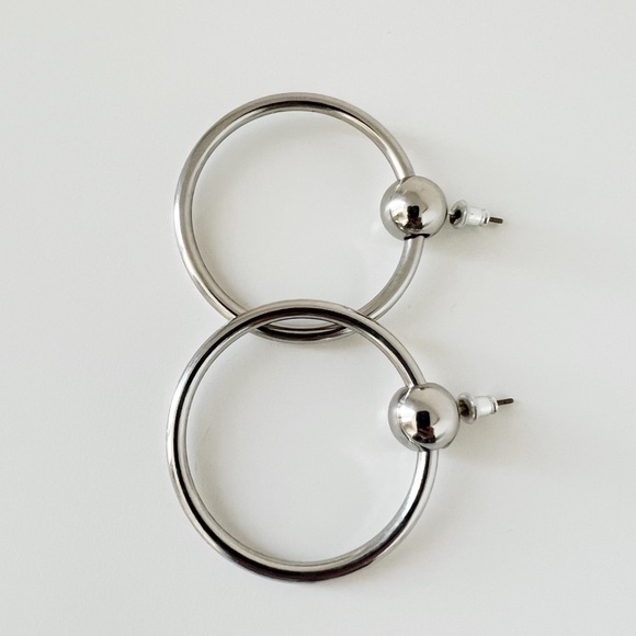 Silver 90’s Style Hoop Earrings - Picture 2 of 4